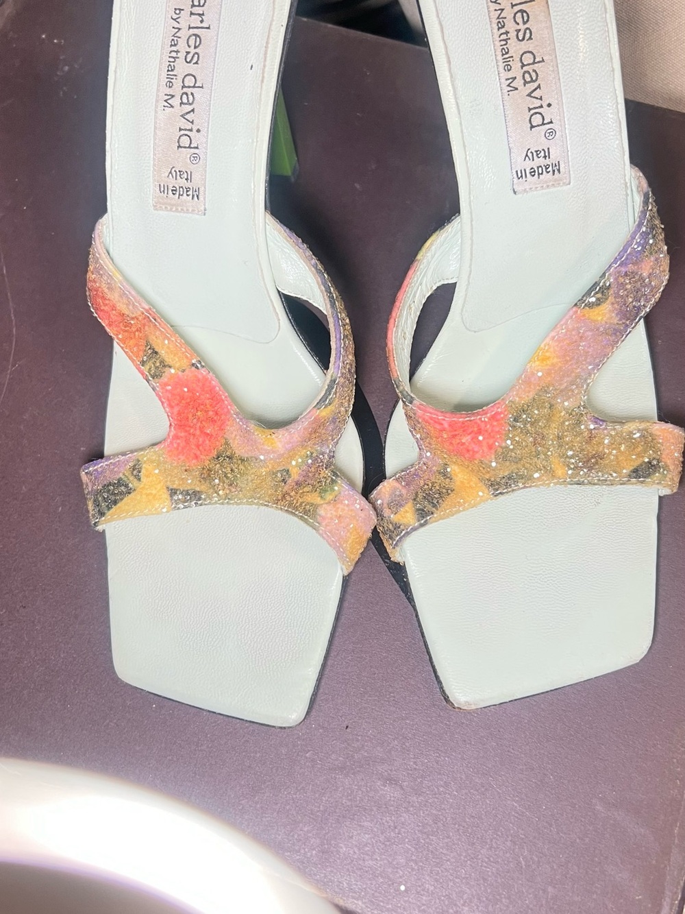 Charles David by Nathalie M Italy Glitter Mule Heels Size 36.5 (6.5 US)
